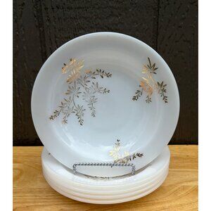 Set 5 Golden Glory 7.75" Salad/Dessert Plates Federal Milk Glass White Gold Trim